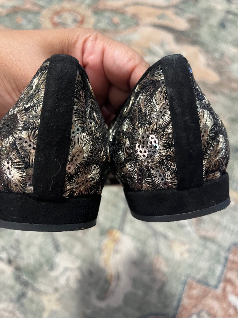 Stuart Weitzman Black and Silver Embroidered Flats VGC - Picture 4 of 5
